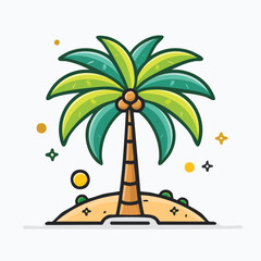 Flat Vector Illustration of a Coconut Tree with Bold Black Outlines and Modern Tropical Graphic Style