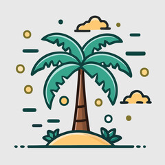 Flat Vector Illustration of a Coconut Tree with Bold Black Outlines and Modern Tropical Graphic Style