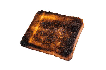 Burned Toast from white bread  isolated on white background. top view