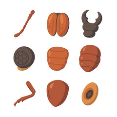 Fototapeta premium Beetle Anatomy Icons. Isometric Flat icon set of beetle anatomy features: antenna, elytra shell, mandibles, compound eye, thorax