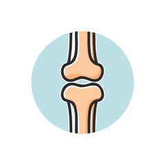 Flat Vector Illustration of Human Knee Joint with Bold Black Outlines and Modern Medical Graphic Style
