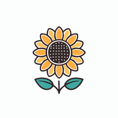 Minimal Vector Icon of a Sunflower with Bold Black Outline in Clean and Simple Modern Design