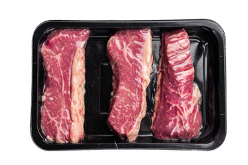 Raw Tri Tip Steak from Black Angus beef meat isolated on white background