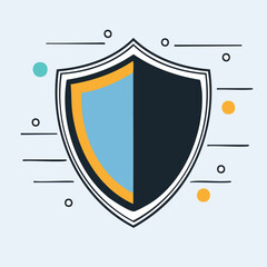 Modern Vector Shield Icon with Bold Black Outlines and Flat Colors – Minimalist Graphic Style Illustration