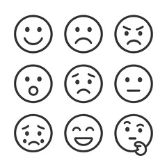 Fototapeta premium Emotion Icons Grid. Outline icon set of emotional expressions: happy face, sad face, angry face, surprised face, fearful face,