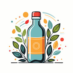 Vector Illustration of a Bottle with Bold Black Outlines Flat Colors Modern Graphic Style