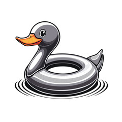 Vector Illustration of Duck Shaped Swimming Ring Bold Black Outlines Flat Colors Modern Style