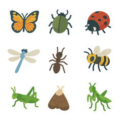 Insect Icon Set. Isometric Flat icon set of insect fauna: butterfly, beetle, ladybug, dragonfly, ant, bee, grasshopper, moth,
