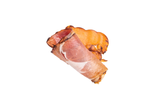 Sliced Prosciutto parma ham isolated on white background. top view