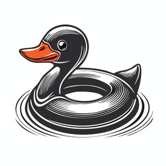 Vector Illustration of Duck Shaped Swimming Ring Bold Black Outlines Flat Colors Modern Style