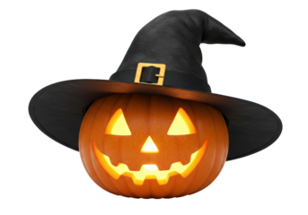 Isolated Halloween Pumpkin Wearing Witch Hat Funny Spooky