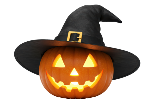 Isolated Halloween Pumpkin Wearing Witch Hat Funny Spooky