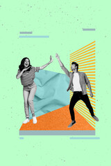 Template pop collage of people clap hands lawn grass element green color background