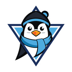 Chill penguin head mascot logo with scarf and beanie in winter theme Vector illustration © Crazy Dreamy Boy