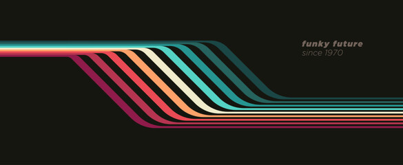 Fototapeta na wymiar Retro-futuristic 1980s abstract background design with vibrant linear elements. Vector illustration.