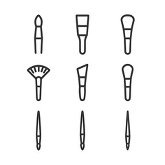 Painting Brush Icons. Outline icon set of painting brush types: round brush, flat brush, filbert brush, fan brush, angular brush,