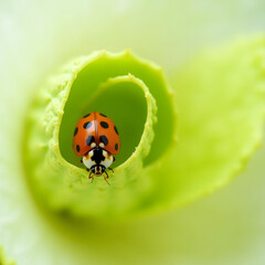 Obraz premium ladybug on green leaf-Creative Macro Photography Ladybug Leaf Composition.png