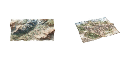 3d terrain models of mountain landscapes visualization virtual environment elevated cut out set png