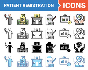 Patient registration icon set with multiple style collection.