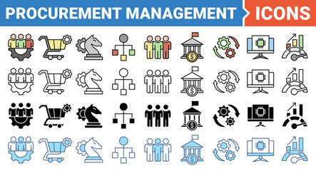 Procurement management icon set with multiple style collection.