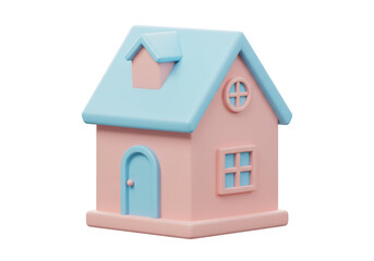 Isolated Pastel Cartoon House with Pink and Blue