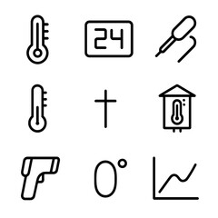 Temperature Icon Set. Outline icon set of ambient temperature measurement: thermometer, digital display, mercury column, sensor