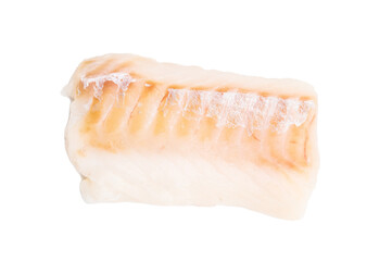 Raw cod fish fillet, ready for cooking Boneless white fish meat isolated on white background