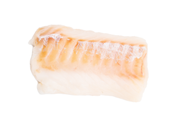 Raw cod fish fillet, ready for cooking Boneless white fish meat isolated on white background