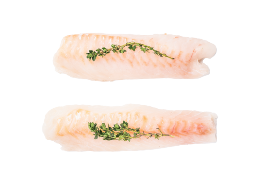 Loin cod fish fillets, ready for cooking raw Boneless whitefish meat isolated on white background