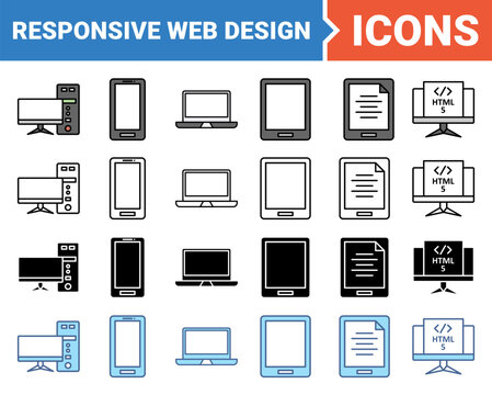 Responsive web design icon set with multiple style collection.