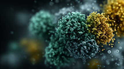 Colorful abstract depiction of antibodies binding to a virus  