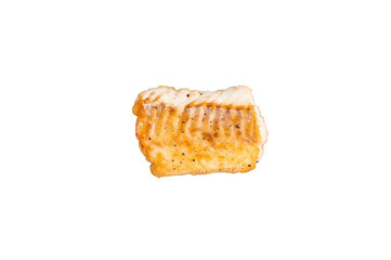 Roast Halibut fish loin fiilet on plate isolated on white background