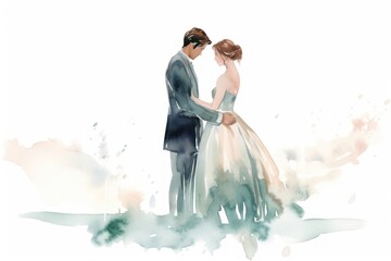 A groom and bride holding hands wedding fashion dress.