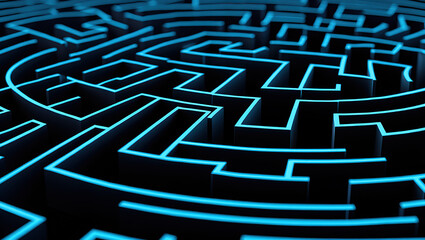 Fractal labyrinth maze with glowing edges and endless depth, mysterious and engaging.
