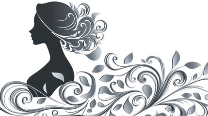 Ornate silhouette of a woman with decorative floral design.