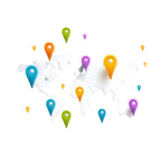 World map with data pins location infographic colorful modern design isolated on transparent background