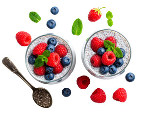 Chia Pudding with Berries and Mint – Top View Healthy Breakfast