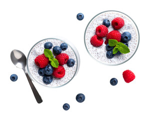 Chia Pudding with Berries and Mint – Top View Healthy Breakfast