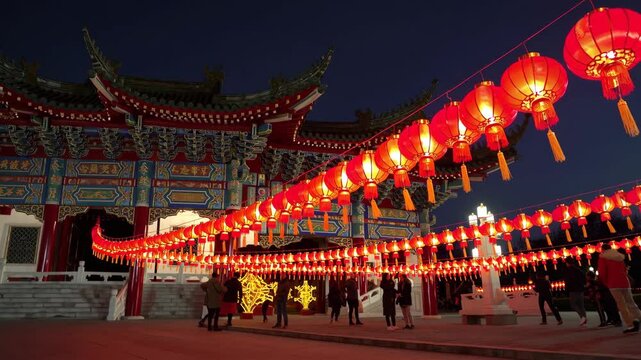 Traditional Chinese lanterns display in Temple illuminated for Chinese new year festival