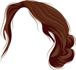 template of a female hairstyle gathered in a messy bun of brown color of medium length for female characters