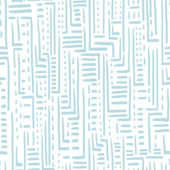 Seamless hand drawn tribal pattern in blue. Ethnic abstract texture with geometric lines and shapes. Template for fabric, wallpapers, backgrounds, and wrapping paper
