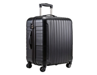 Side View of Big Black Spinner Travel Suitcase with Four Wheels, isolated on transparent background