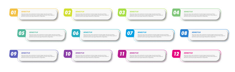 Bullet points numbers from 1 to 12 list markers set trendy style colorful trendy typography vector
