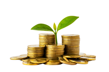 Symbolizing Financial Growth A Young Plant Emerges from Stacks of Coins in a Black Background Promoting Sustainable Investment and Future Prosperity