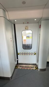 the interior of ETS or KTM train. view inside of the intercity train in Penang. train corridor, locomotive, public transportation