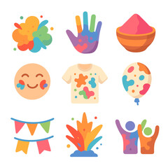 Fototapeta premium Festival of Colors Icon Set. Isometric Flat icon set of festival of colors celebration: powder cloud burst, colored handprint,