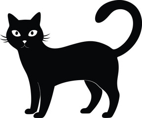 Halloween cat silhouette, Black cat, scary cartoon Halloween illustration Vector