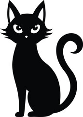Halloween cat in hat silhouette, black cat with witch hat silhouette vector illustration of halloween