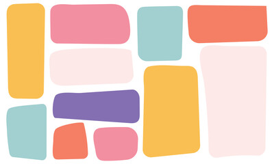 Set of multicolored rectangle shape. Drawing organic blank background. Color speech bubble blobs. Textbox in doodle and hand drawn style. EPS 10 . 