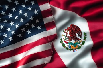 United States and Mexico Flags Symbolizing Diplomatic Harmony and Global Relations in Unity Together
